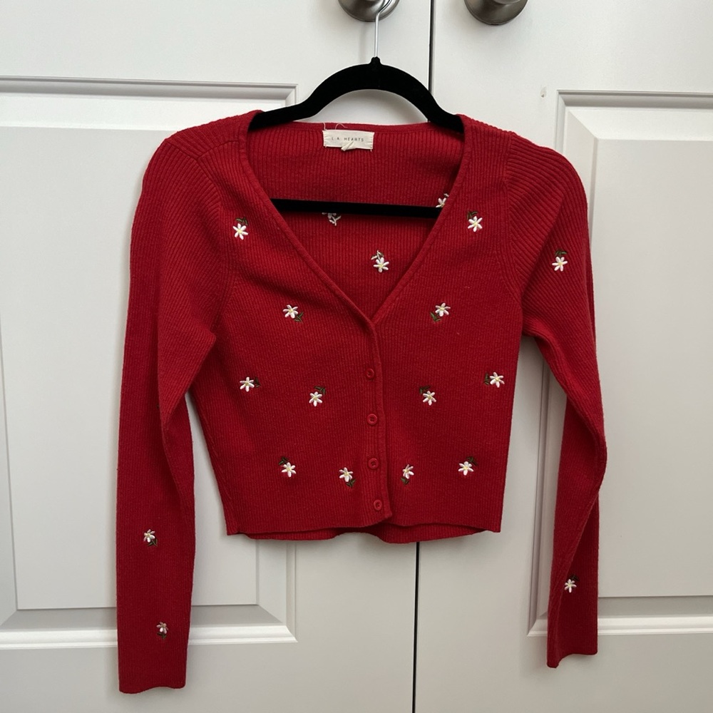 Red Flowered Mini Cardi